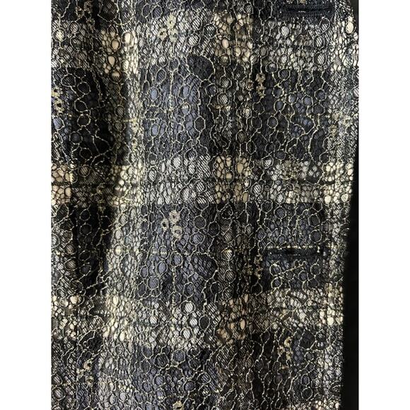 CHICO'S Black Tan Plaid Gold Lace Overlay 3/4 Sleeve Blazer Jacket Size 2 LARGE - Picture 6 of 15